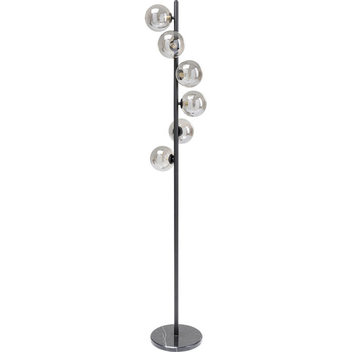 Lampada da Terra Scala Balls Nera 160 cm con 6 Sfere in Vetro e Base in Marmo