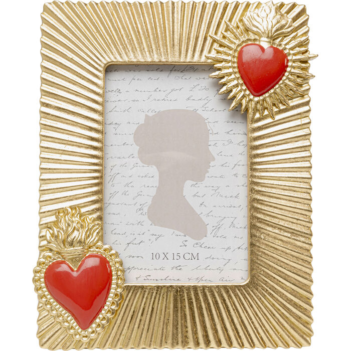 Cornice Portafoto Flaming Heart Due Cuori 10x15cm Sacro Cuore Oro