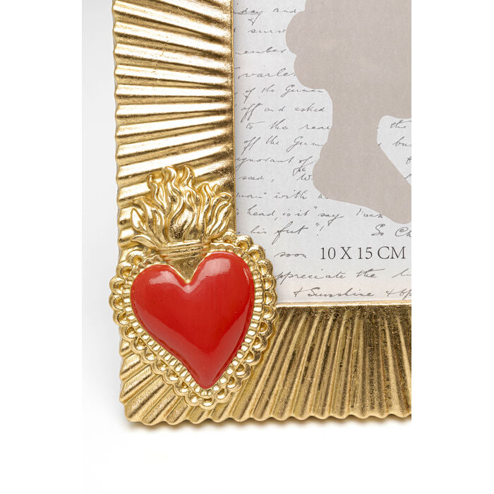 Cornice Portafoto Flaming Heart Due Cuori 10x15cm Sacro Cuore Oro