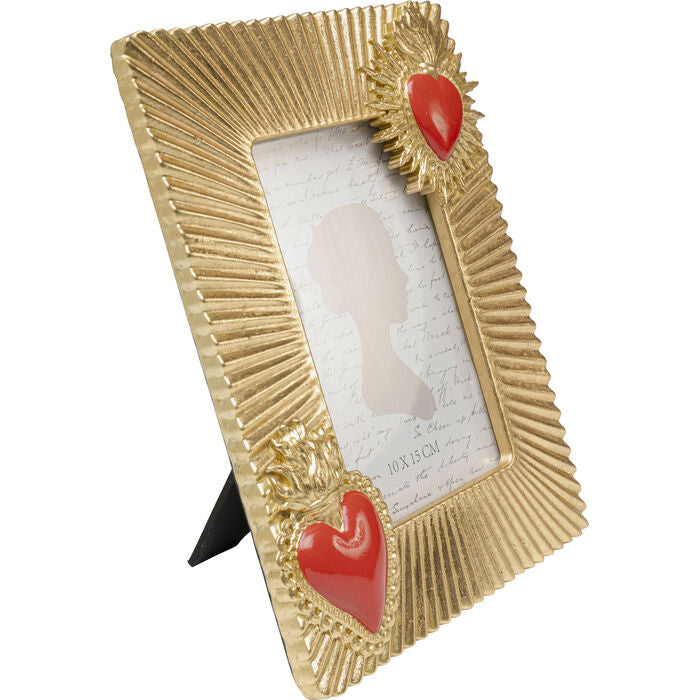 Cornice Portafoto Flaming Heart Due Cuori 10x15cm Sacro Cuore Oro