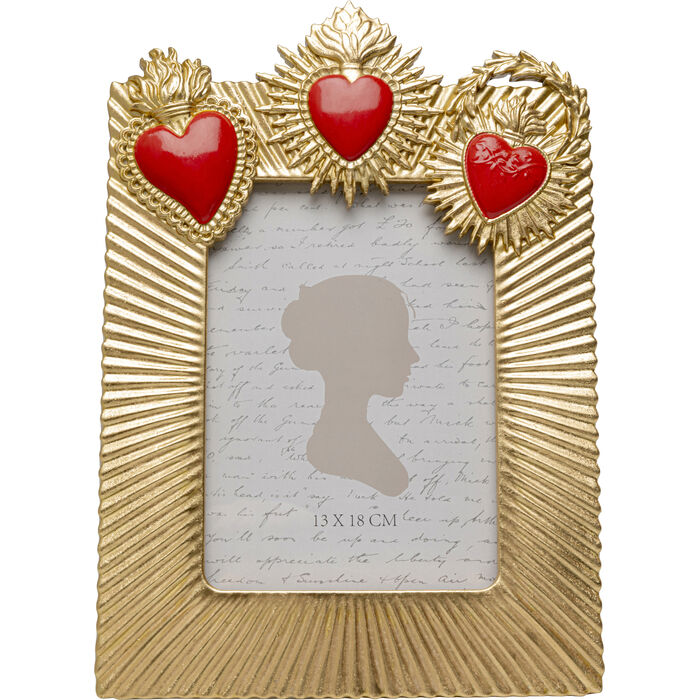 Cornice Portafoto Flaming Heart Tre Cuori 13x18cm Sacro Cuore In Oro