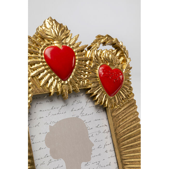 Cornice Portafoto Flaming Heart Tre Cuori 13x18cm Sacro Cuore In Oro