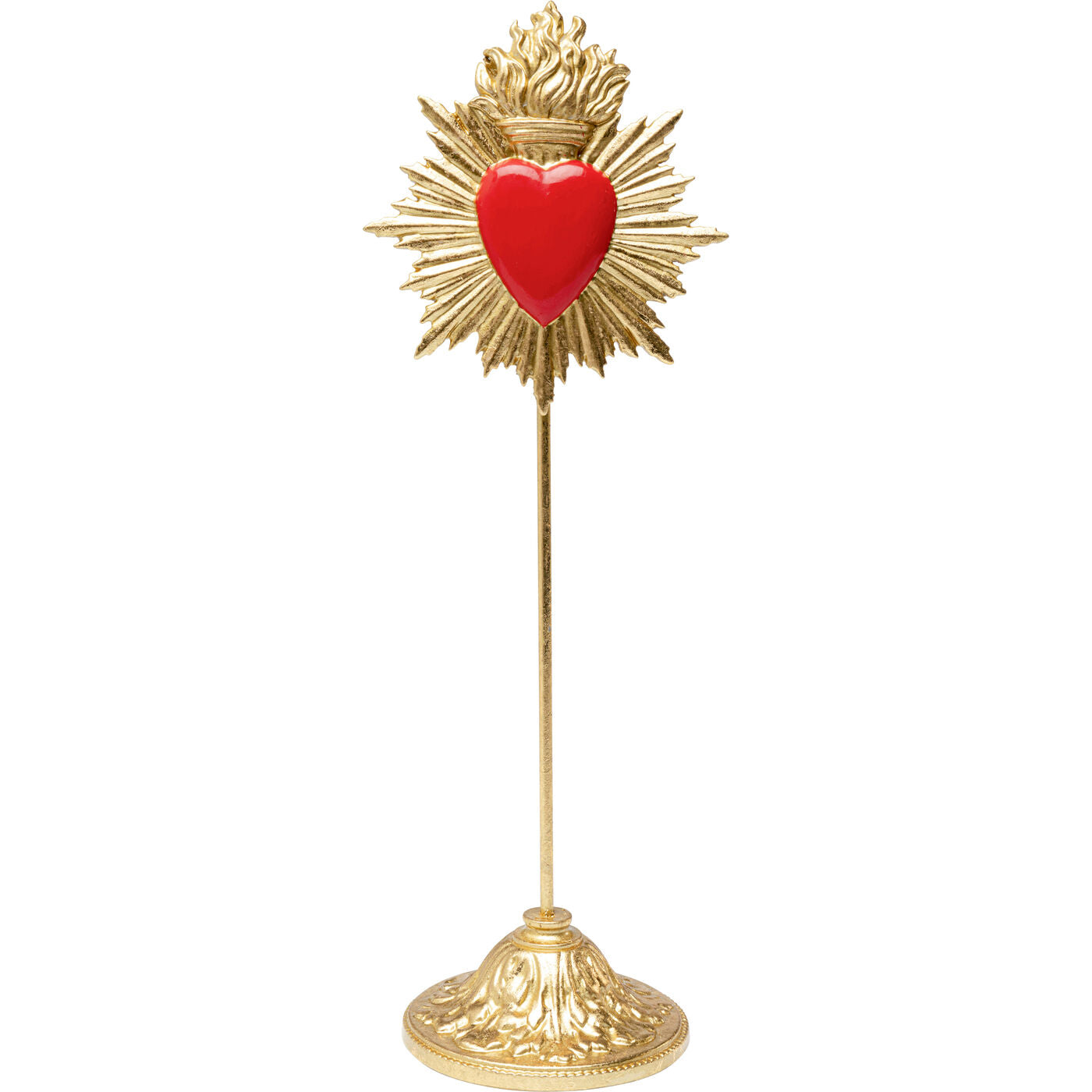 Oggetto Scultura Decorativa Flaming Heart 31cm Sacro Cuore Rosso e Oro