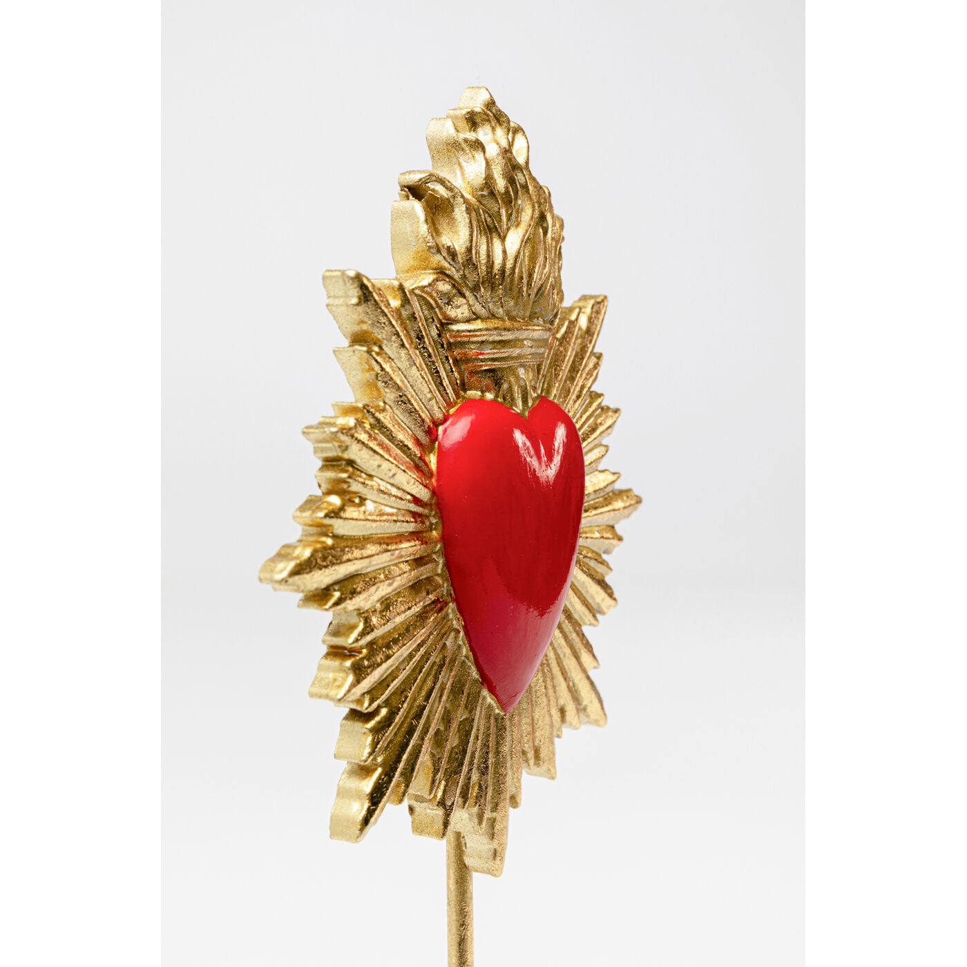 Oggetto Scultura Decorativa Flaming Heart 31cm Sacro Cuore Rosso e Oro