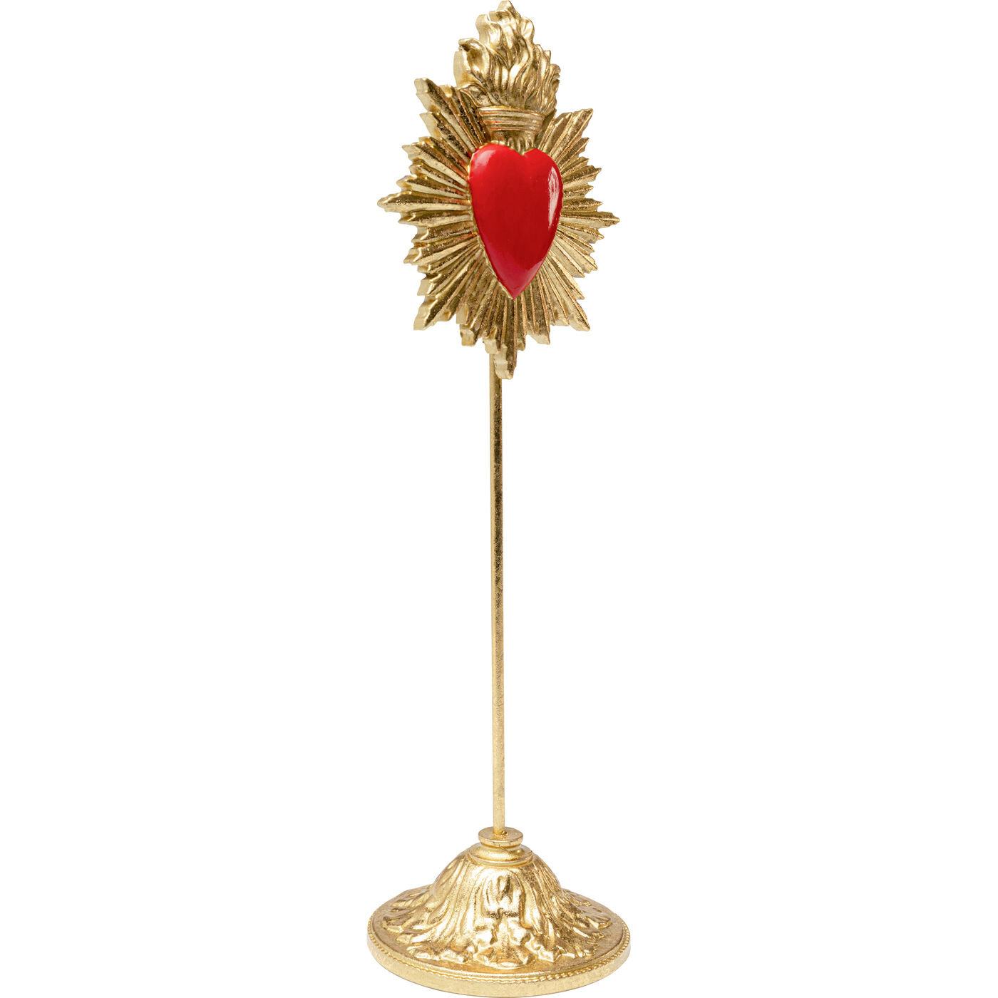 Oggetto Scultura Decorativa Flaming Heart 31cm Sacro Cuore Rosso e Oro
