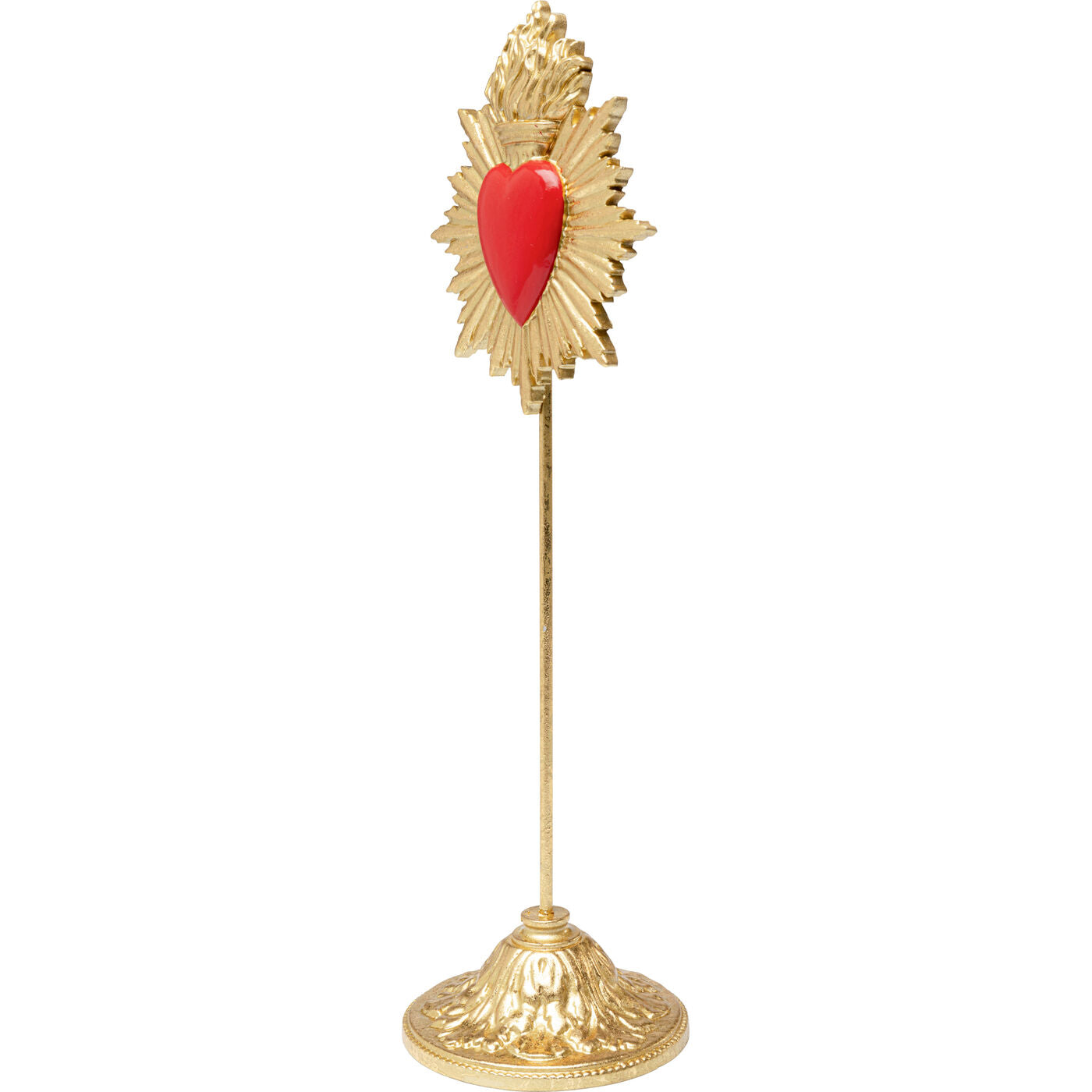 Oggetto Scultura Decorativa Flaming Heart 31cm Sacro Cuore Rosso e Oro
