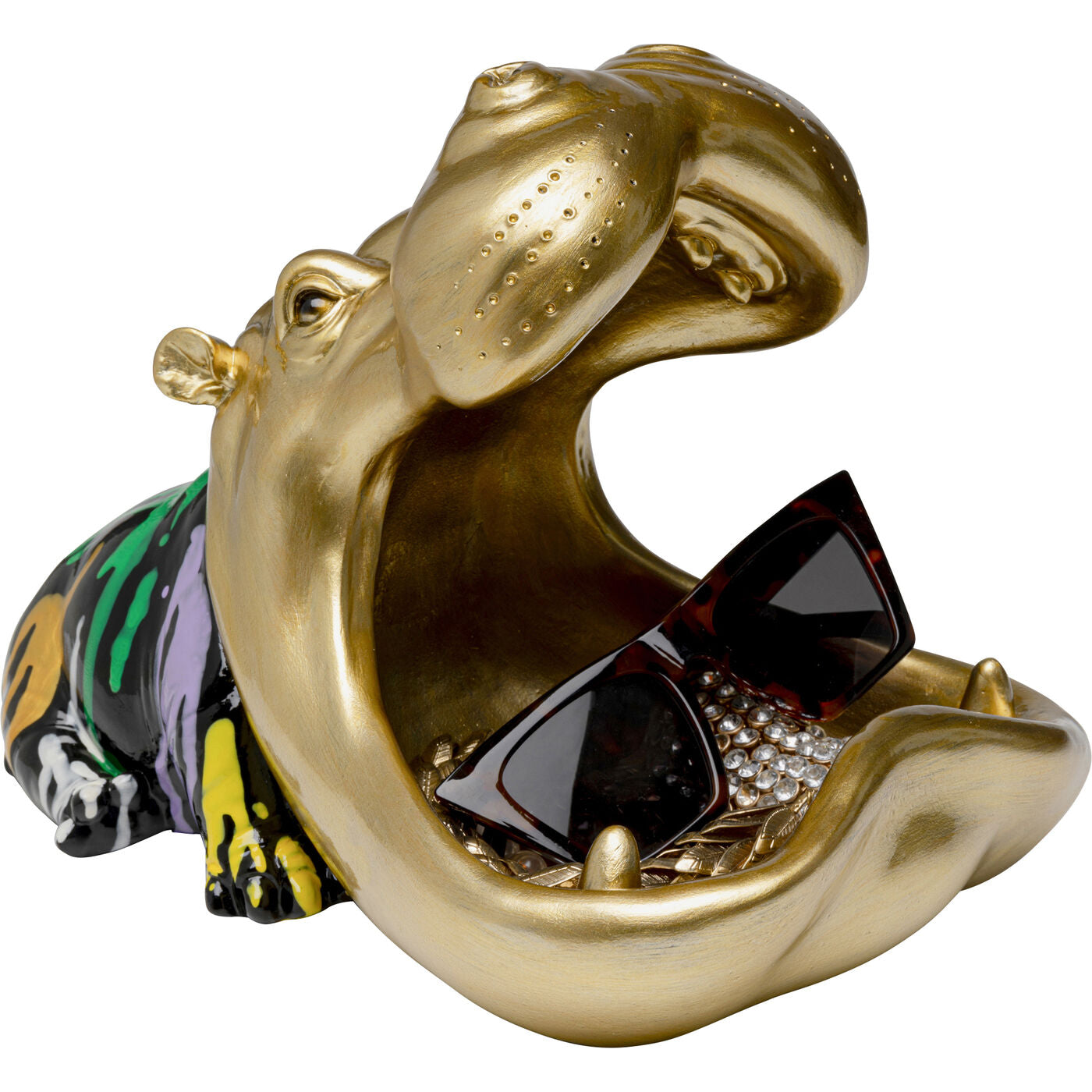 Centrotavola Statua decorativa Di Ippopotamo Hungry Hippo 31 cm Oro In Poliresina