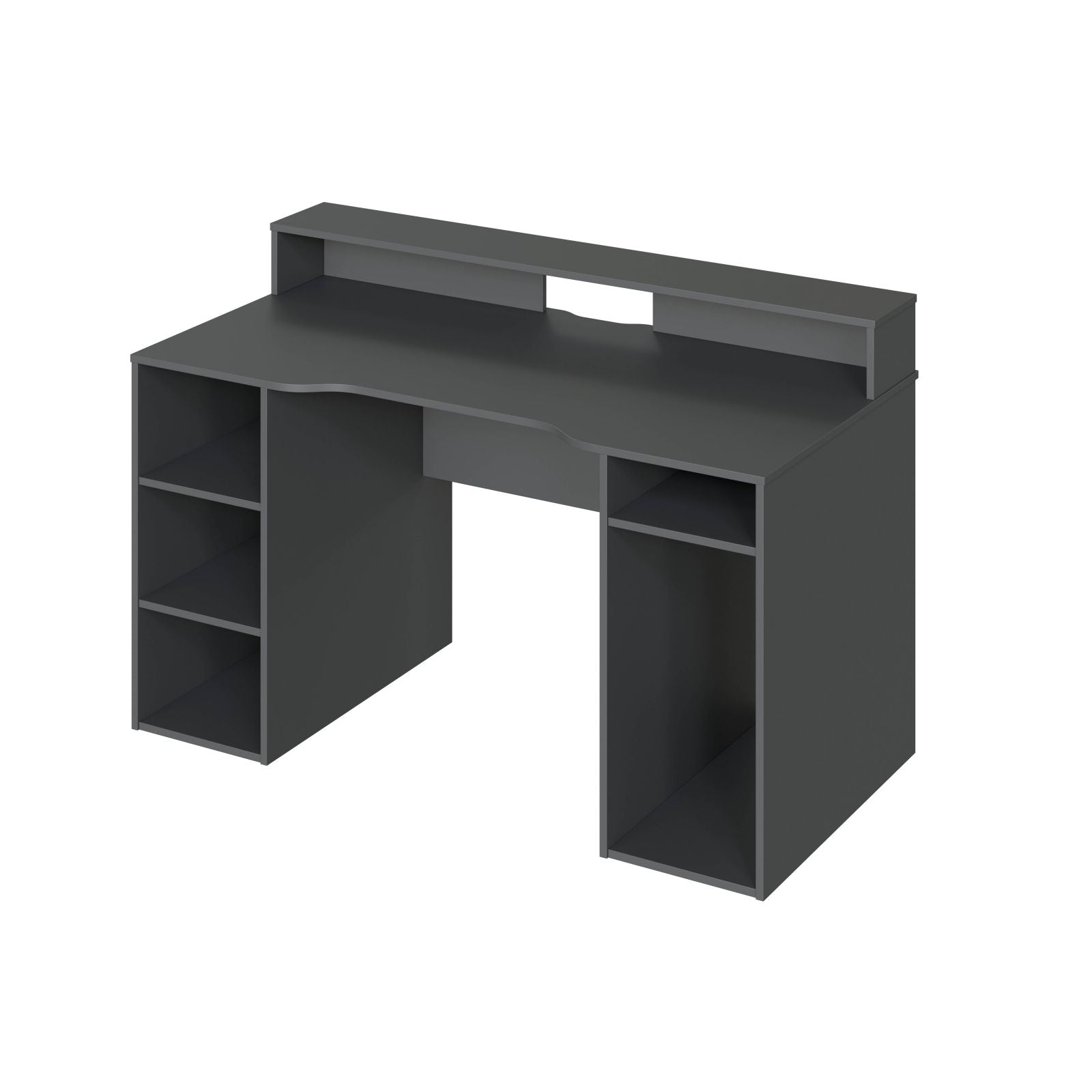 Scrivania PC 136x67x88H Antracite con Ripiani Laterali e Passacavi