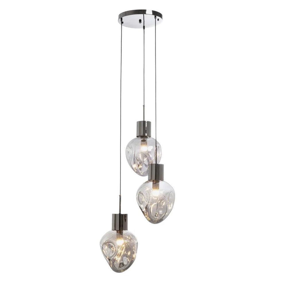 Lampadario a Sospensione Supernova Smoky Tre Sfere Design Organico Ø45cm