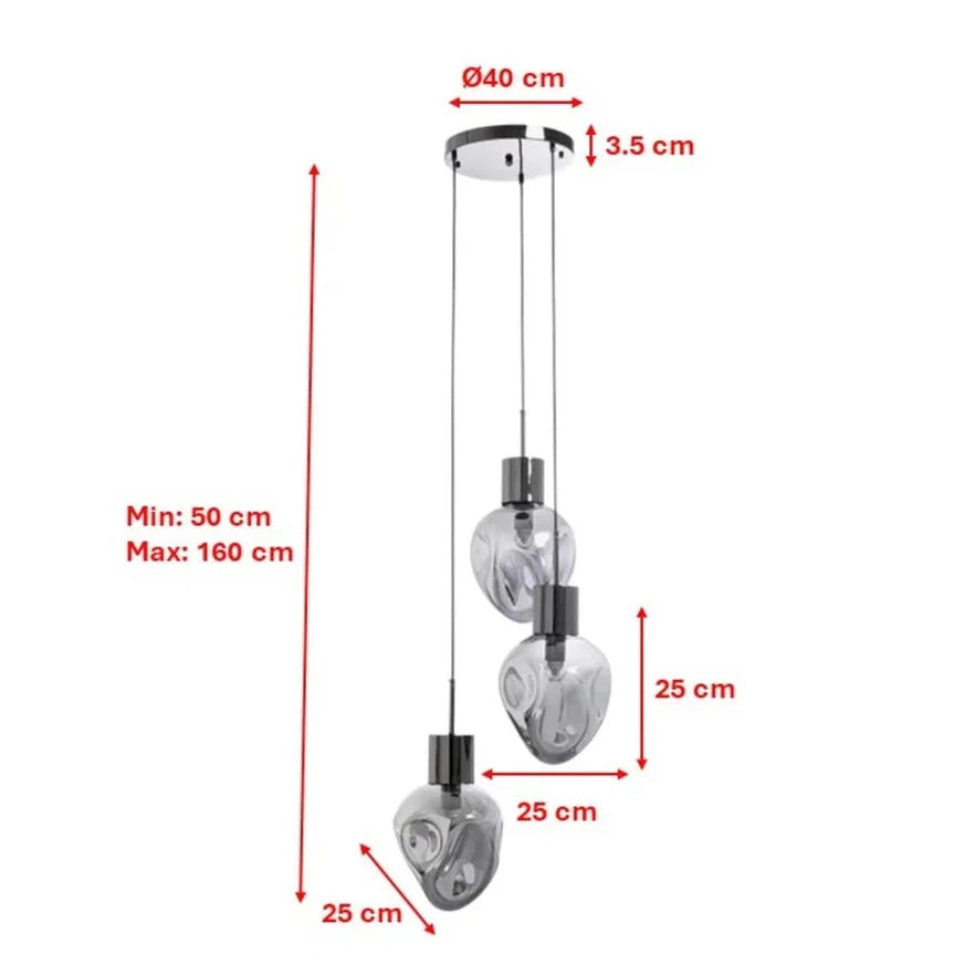 Lampadario a Sospensione Supernova Smoky Tre Sfere Design Organico Ø45cm