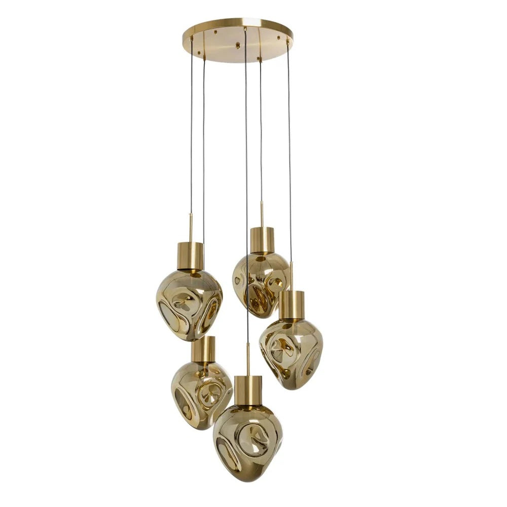Lampadario a Sospensione Dough Amber Cinque Sfere Design Organico Ø50cm