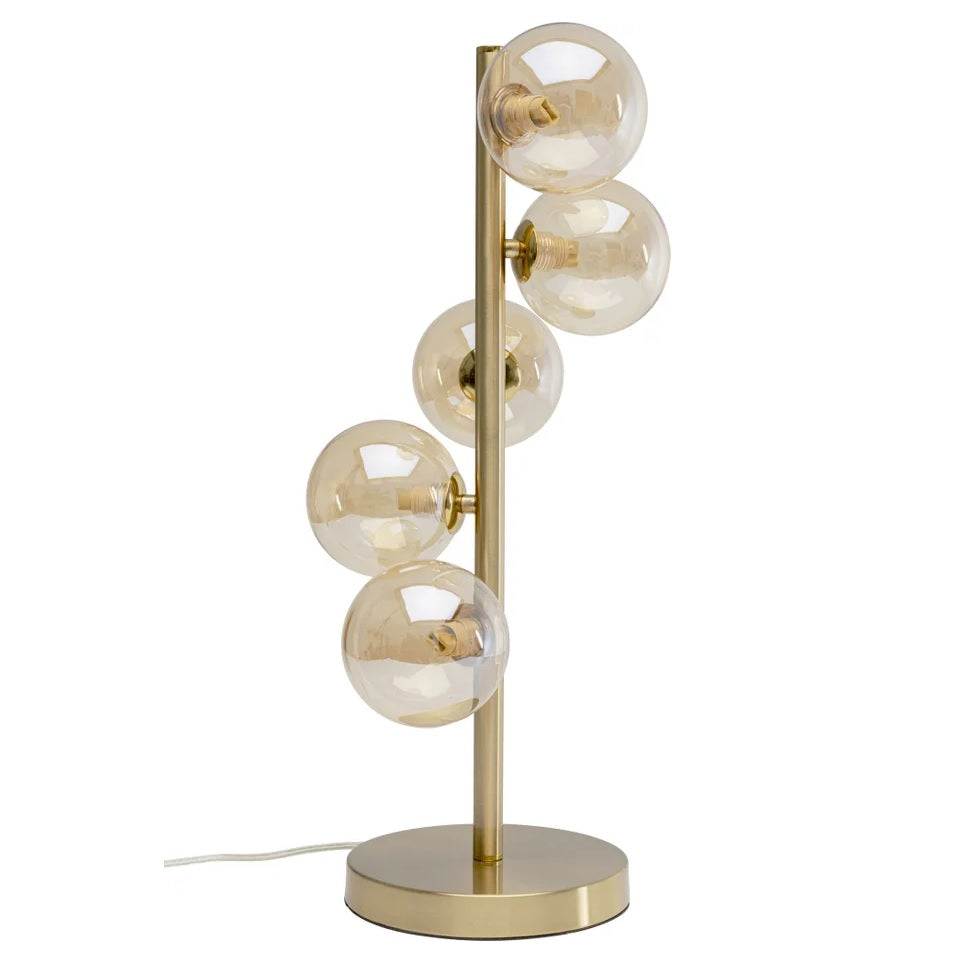Lampada da Tavolo Moderna Scala Balls Ottone con Sfere in Vetro Fumé 5 Luci