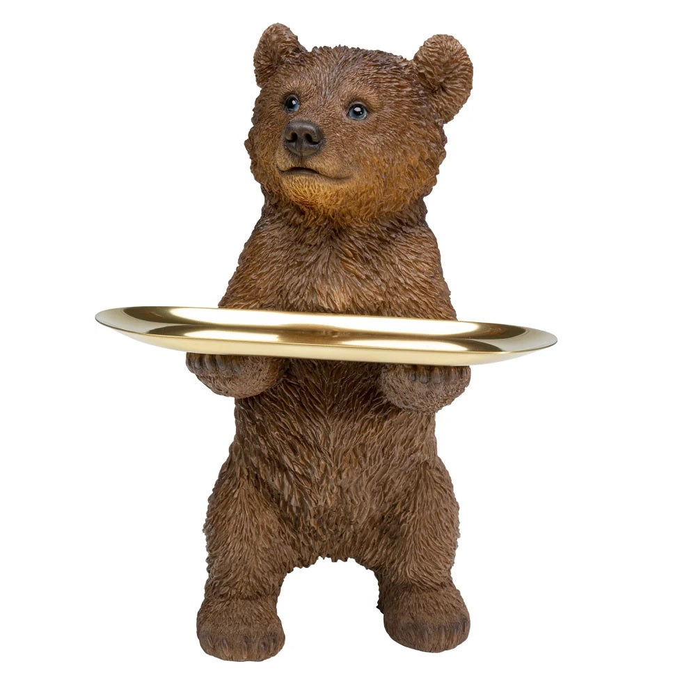 Statuetta Decorativa Orsetto Con Vassoio Butler Standing Bear H. 35 cm