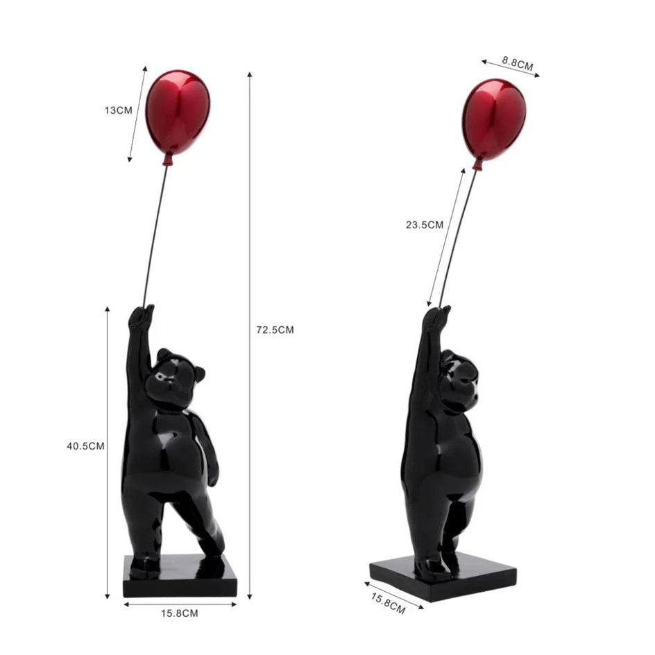 Scultura Decorativa Balloon Bear Orso con Palloncino Rosso 74cm Design Moderno