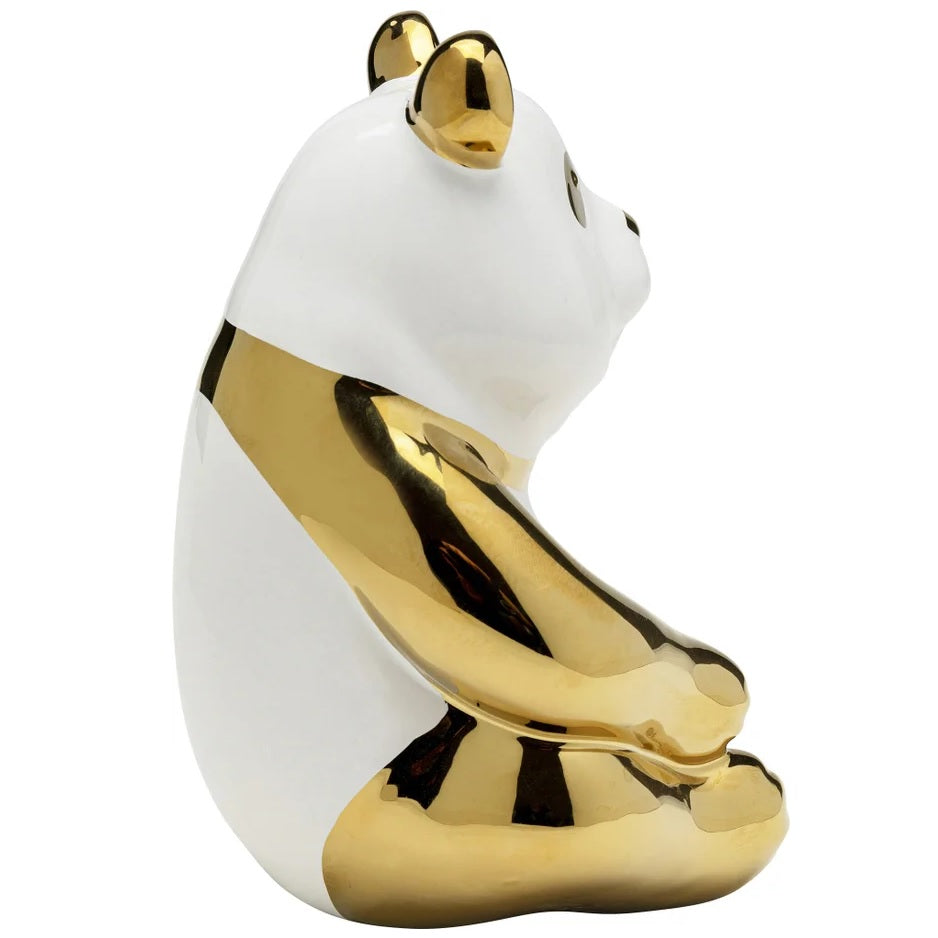 Statuetta Figura Decorativa Panda 19cm Colore Oro e Bianco