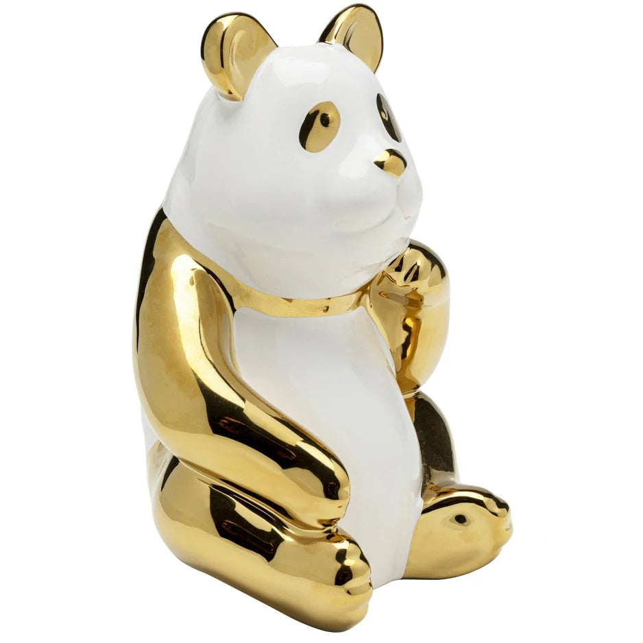 Statuetta Figura Decorativa Panda 19cm Colore Oro e Bianco