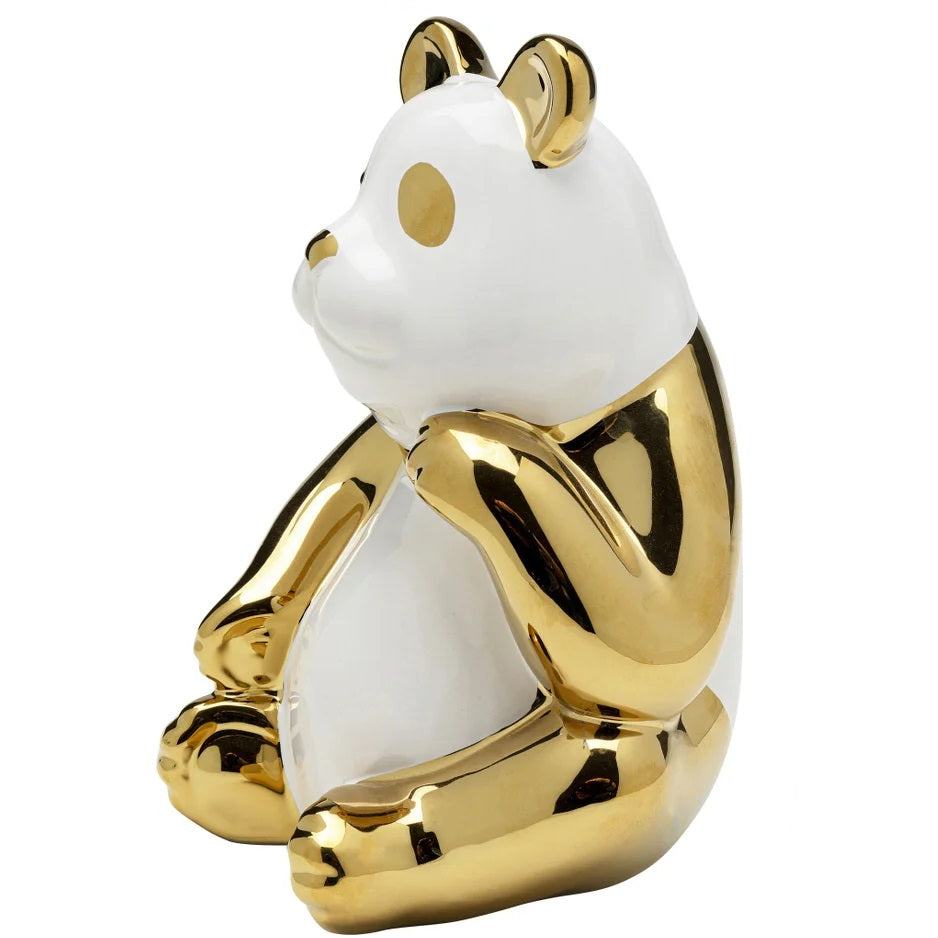 Statuetta Figura Decorativa Panda 19cm Colore Oro e Bianco