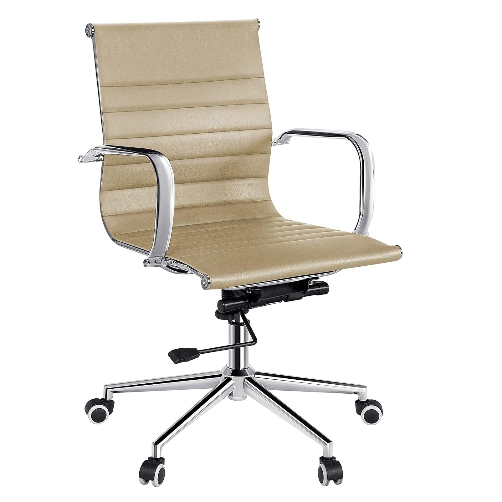 Poltrona sedia Direzionale Ufficio Beige in PU con Braccioli Metallo