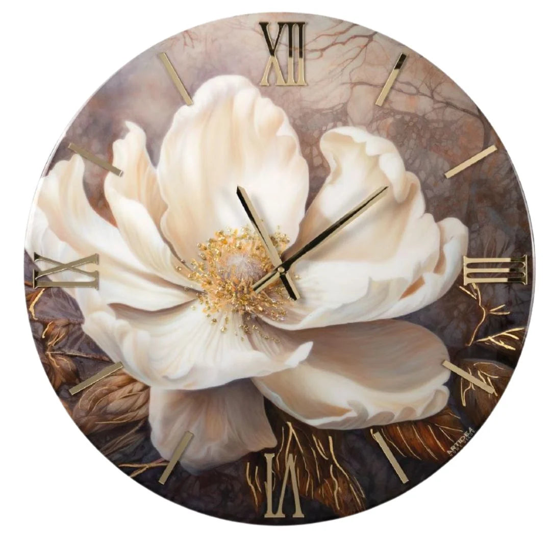 Orologio da Parete Fiore Ø60 cm Design Floreale con Numeri Romani Oro