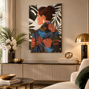 Stampa Dipinto Lady Jungle B 80x2,8x120 cm su Tela con Telaio in Legno