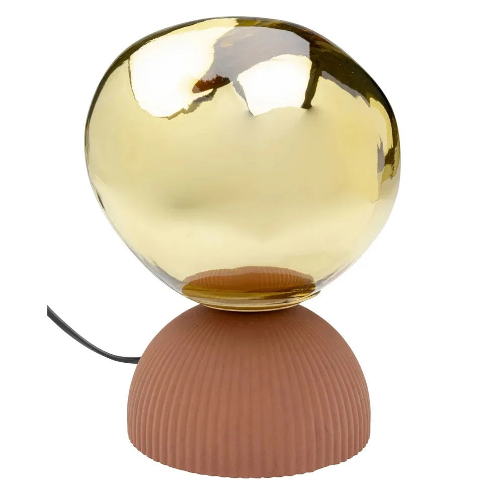 Lampada da Tavolo Magic Ball Gold Sfera in Vetro Ambra Base Color Terracotta 21cm