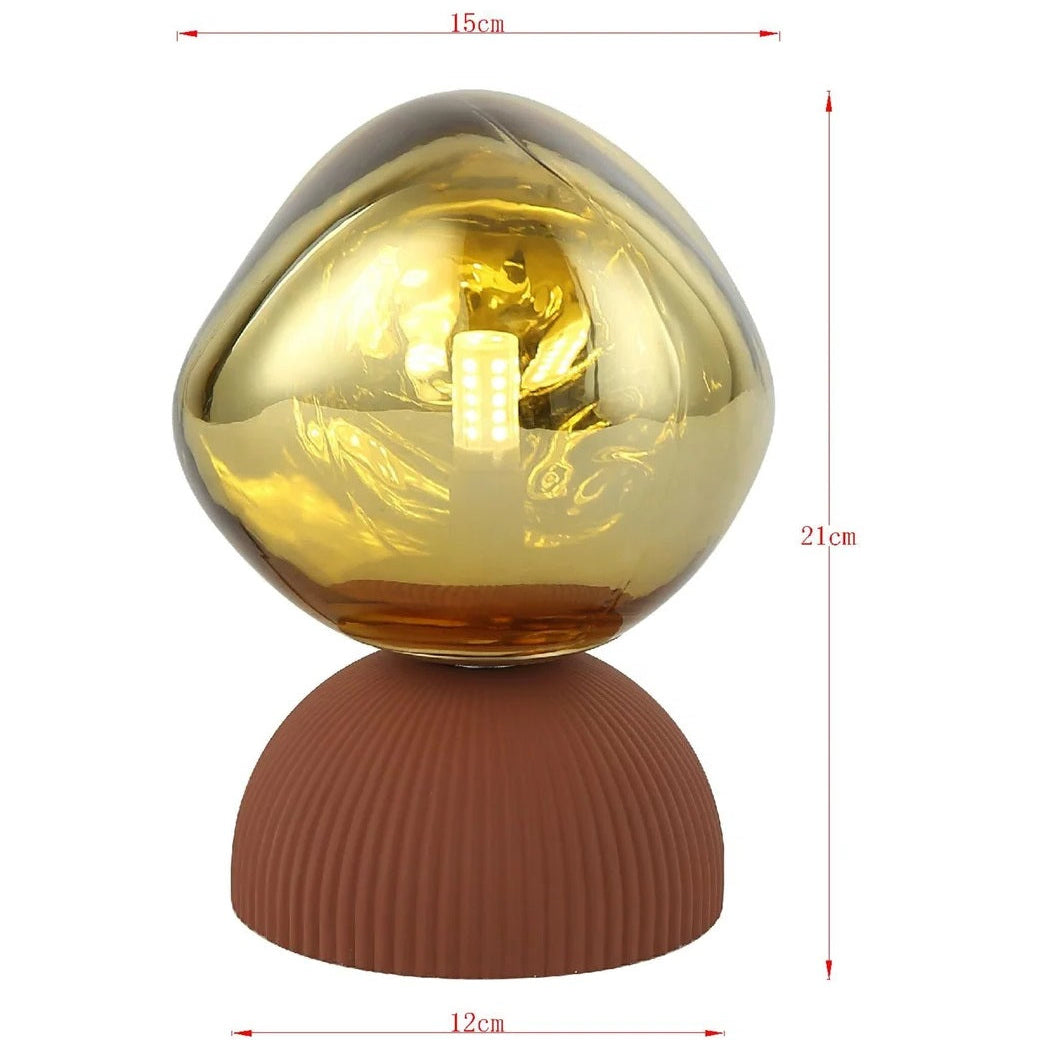 Lampada da Tavolo Magic Ball Gold Sfera in Vetro Ambra Base Color Terracotta 21cm