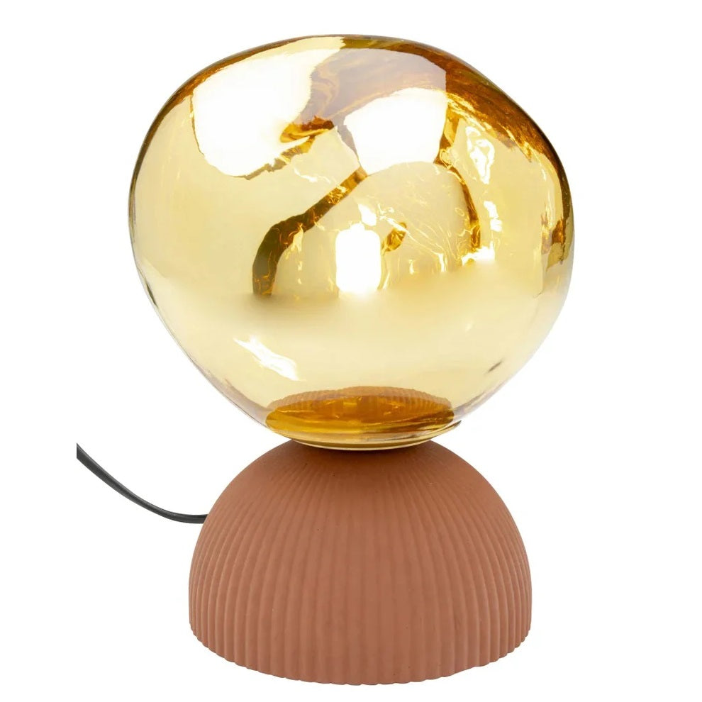 Lampada da Tavolo Magic Ball Gold Sfera in Vetro Ambra Base Color Terracotta 21cm