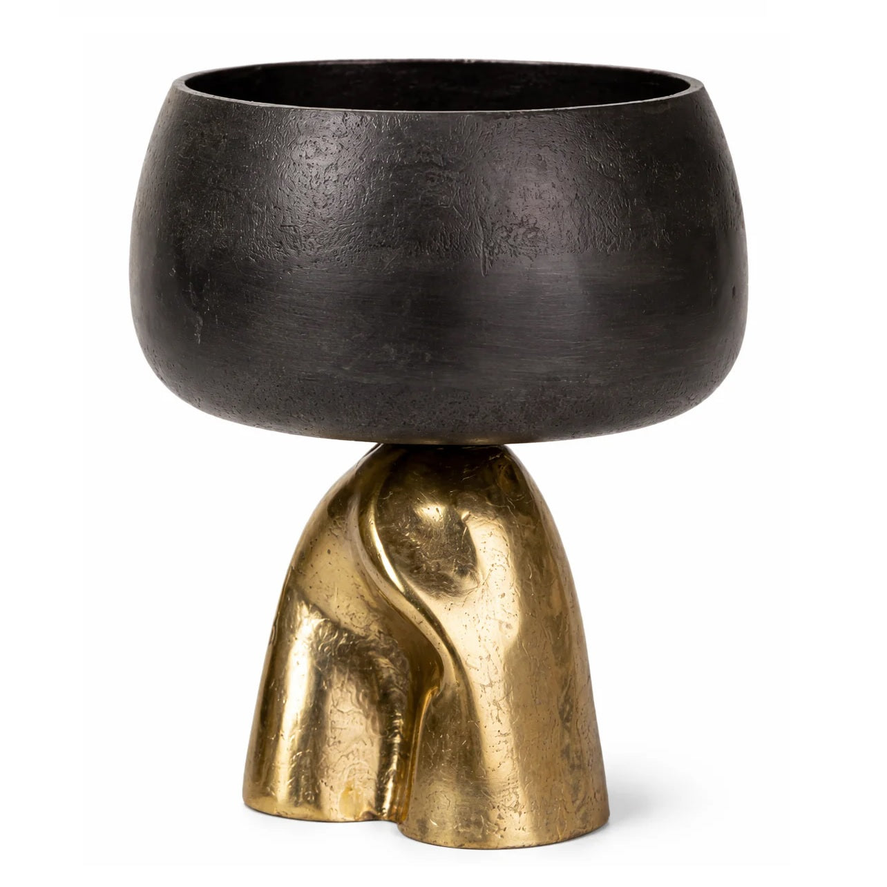 Alzata Centrotavola Nero con Base Scultorea Oro In Alluminio 20x20x24 CM