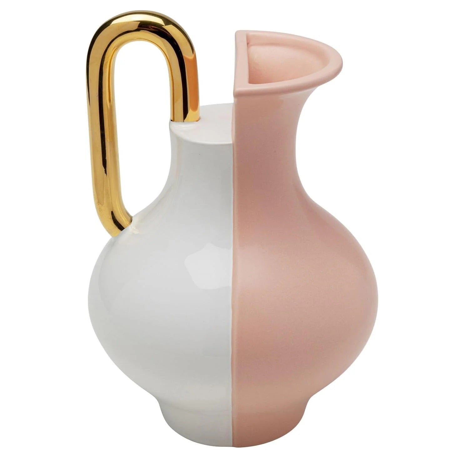 Vaso Decorativo Stage Bicolore Rosa e Bianco con Manico Oro 18cm