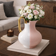 Vaso Decorativo Stage Bicolore Rosa e Bianco con Manico Oro 18cm