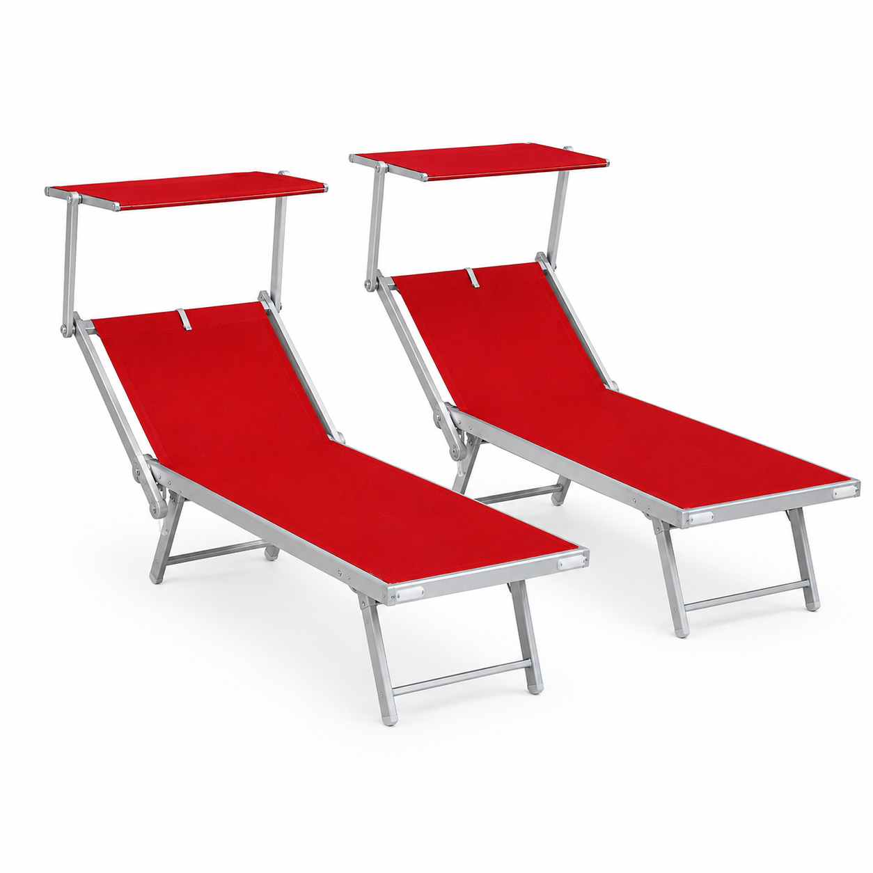 Lettino Prendisole Playa in Alluminio con Parasole Rosso Set 2 Pezzi 186x70 cm