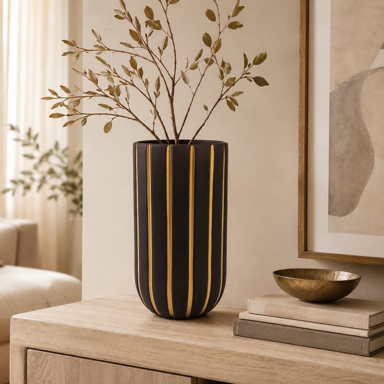 Vaso Decorativo Rosa Prugna con Dettagli Oro H 20 cm Ø 12 c