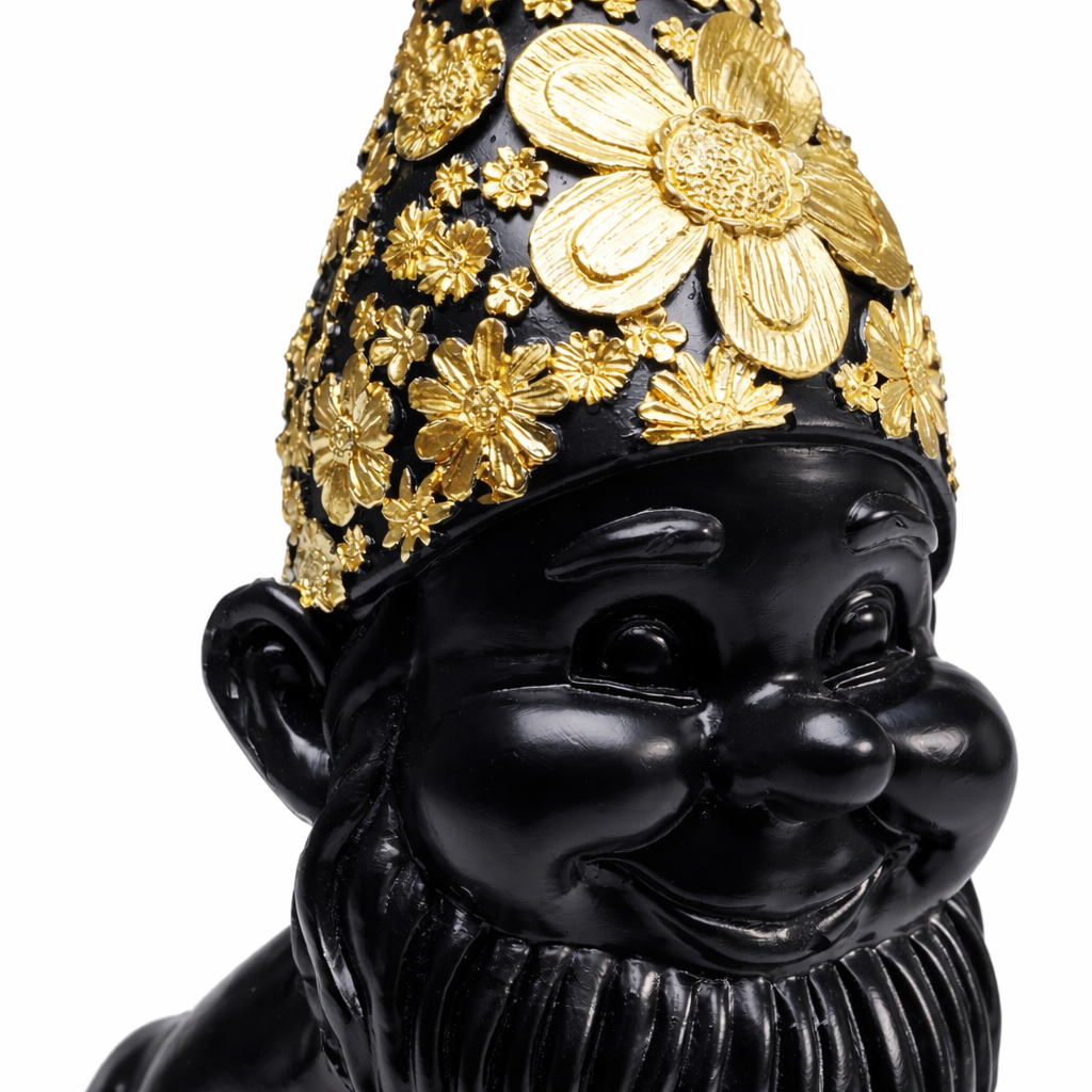Statuetta Decorativa Gnomo Standing 30 cm Nano Moderno Nero e Oro