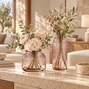 Vaso Decorativo in Vetro Rosa con Texture Avril