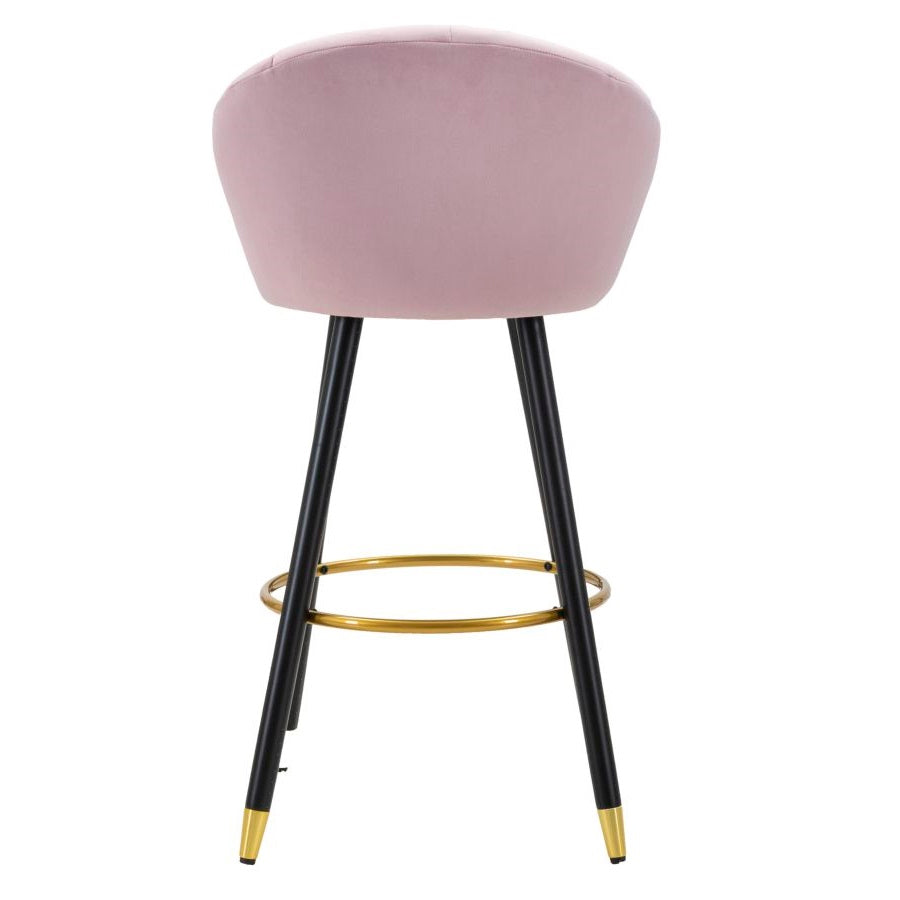 Sgabello Bar Prague Rosa in Velluto 104 cm con Gambe Nere e Dettagli Oro