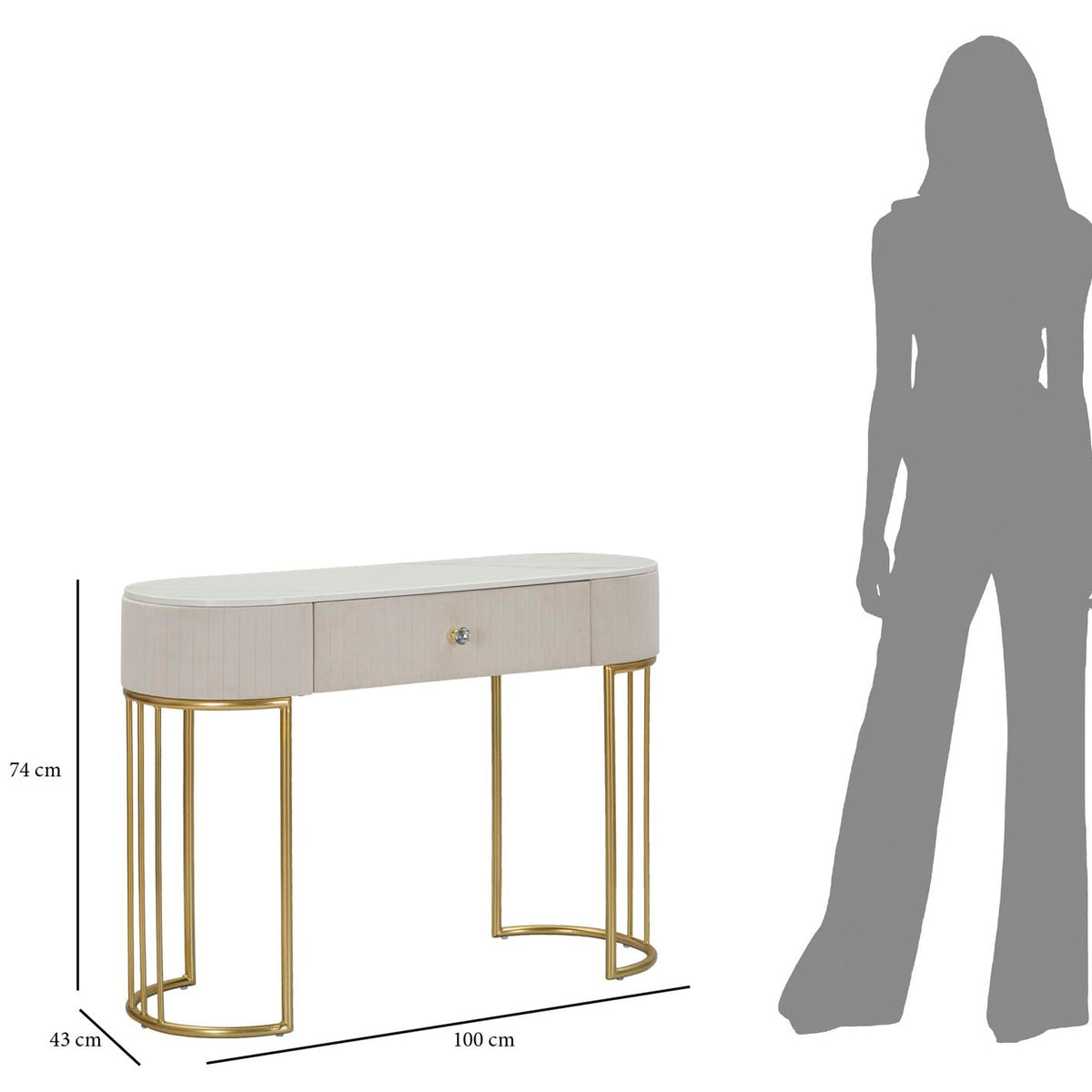 Consolle Montpellier Crema e Oro 100x40x75 cm con Cassetto