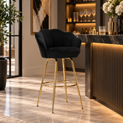 Sgabello Bar Vienna Nero in Velluto 110 cm con Gambe Oro