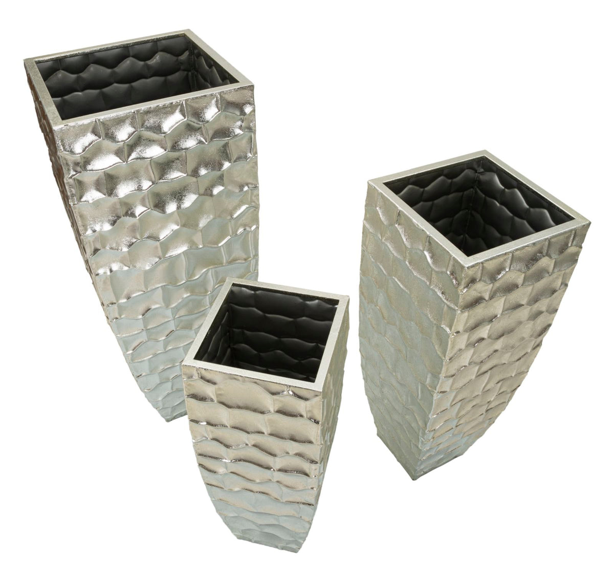Set 3 Vasi Tris Argy in Metallo Argentato con Decoro in Rilievo