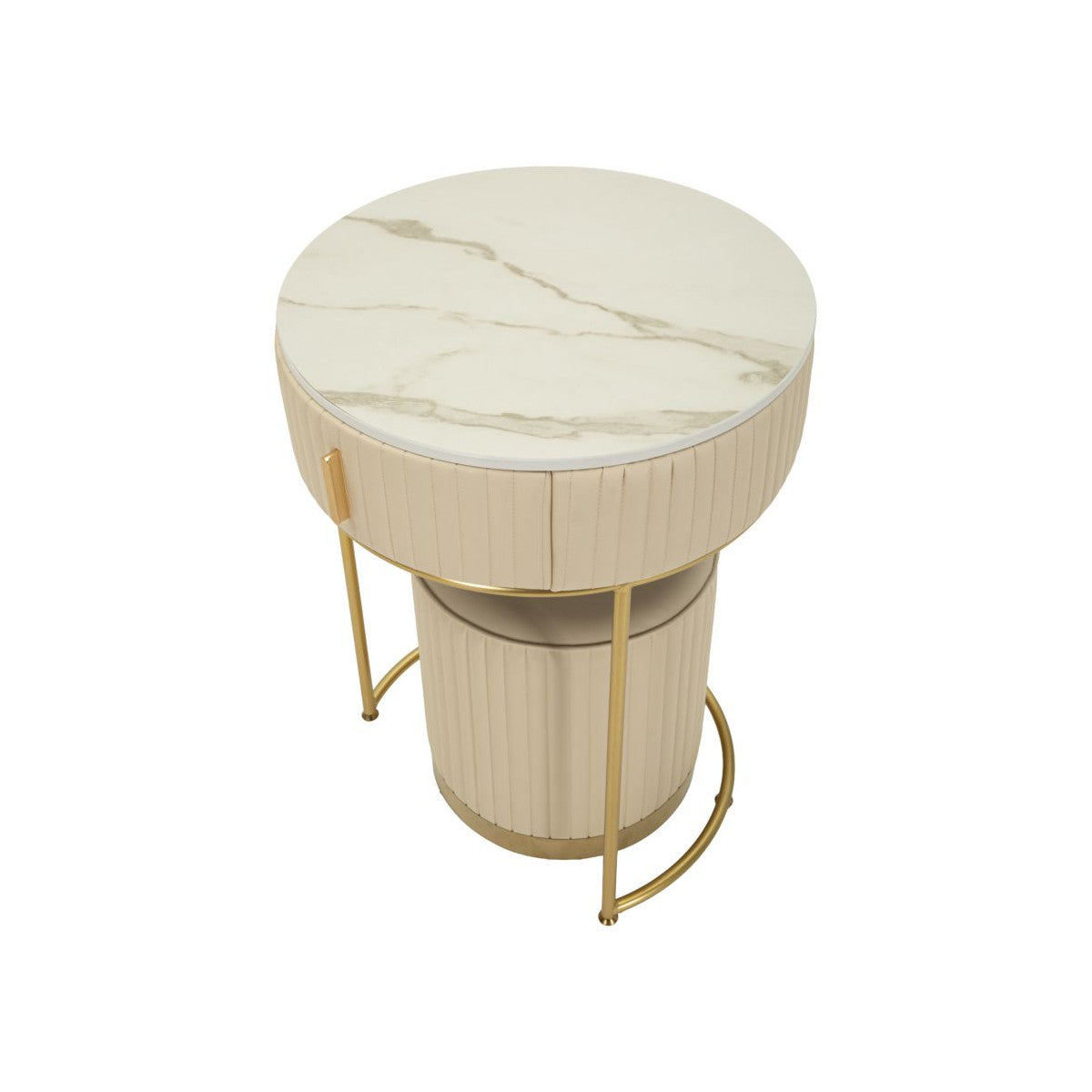 Comodino Toeletta Pok con Pouf Ø52x70 cm Beige e Oro