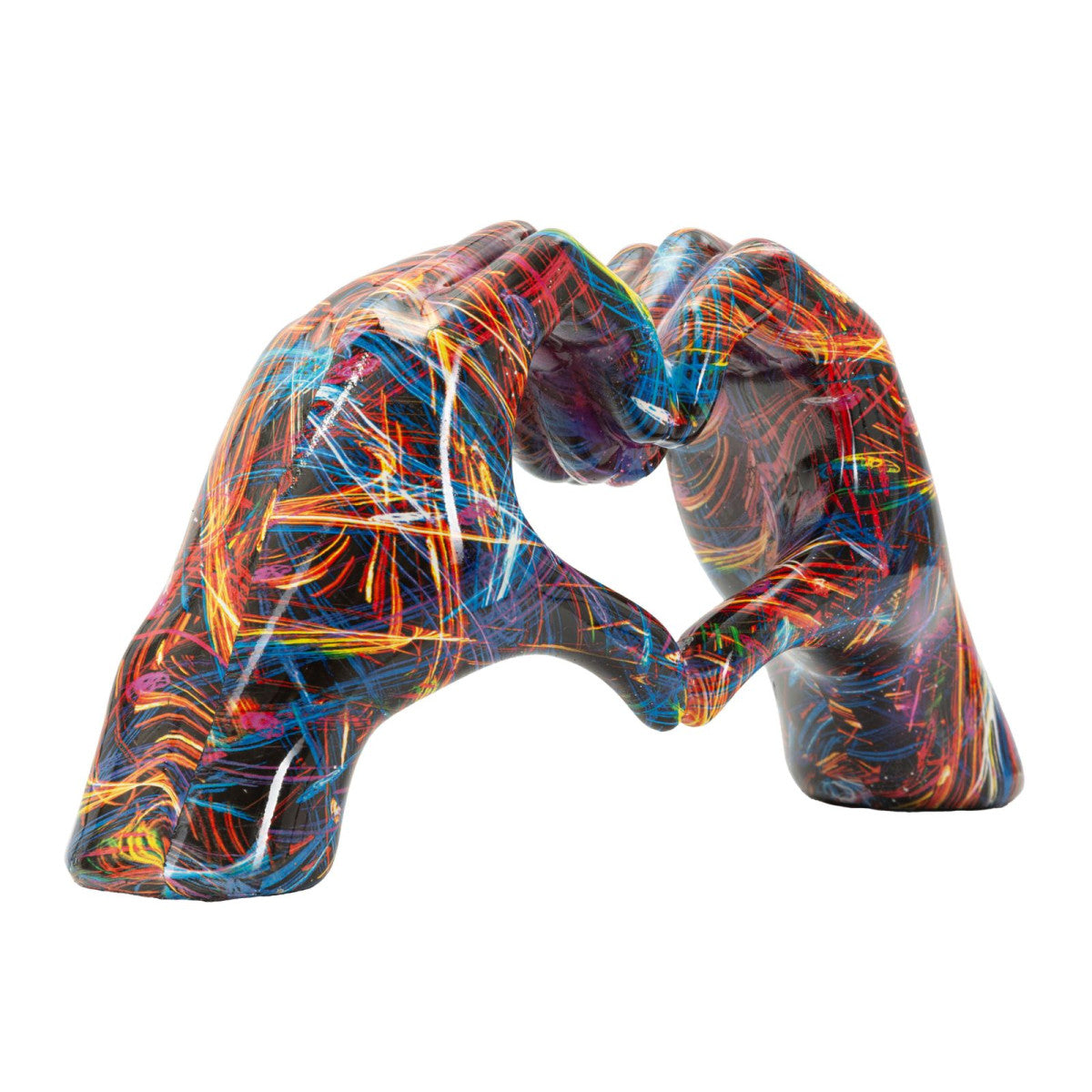 Scultura Lover Psyco Multicolore 25 cm in Resina Mani a Cuore Design Pop