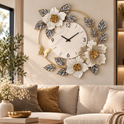 Orologio da Parete Flowers 64x64 cm con Fiori e Foglie Decorativi