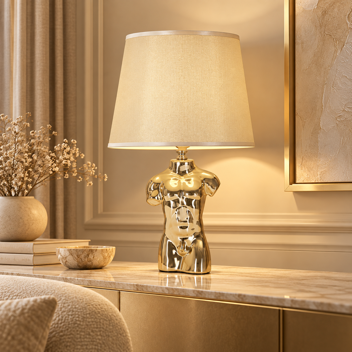 Lampada da Tavolo Busto Uomo Glam Man Oro H42,5 cm in Ceramica