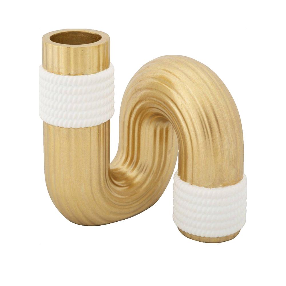 Vaso Decorativo Bann in Resina Oro e Bianco 10,5 x 12,7 cm Design Sinuoso