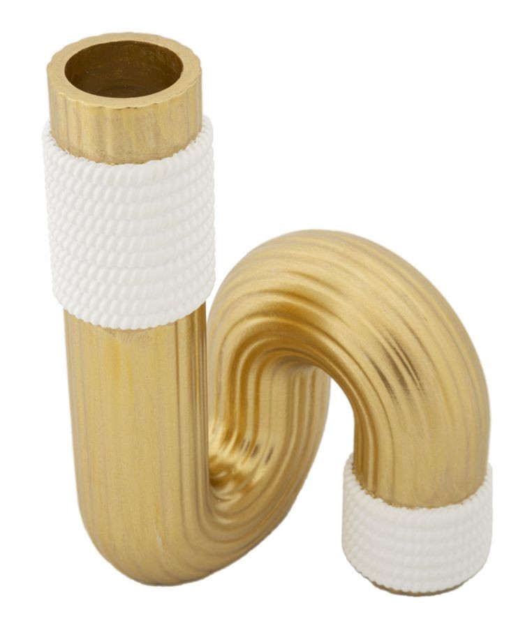 Vaso Decorativo Bann in Resina Oro e Bianco 10,7 x 18,3 cm dal Design Sinuoso