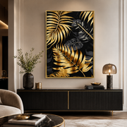 Quadro Decorativo Foglie Tropicali Oro e Nero con Cornice Oro 50 x 70 cm PA/F1001 B/R
