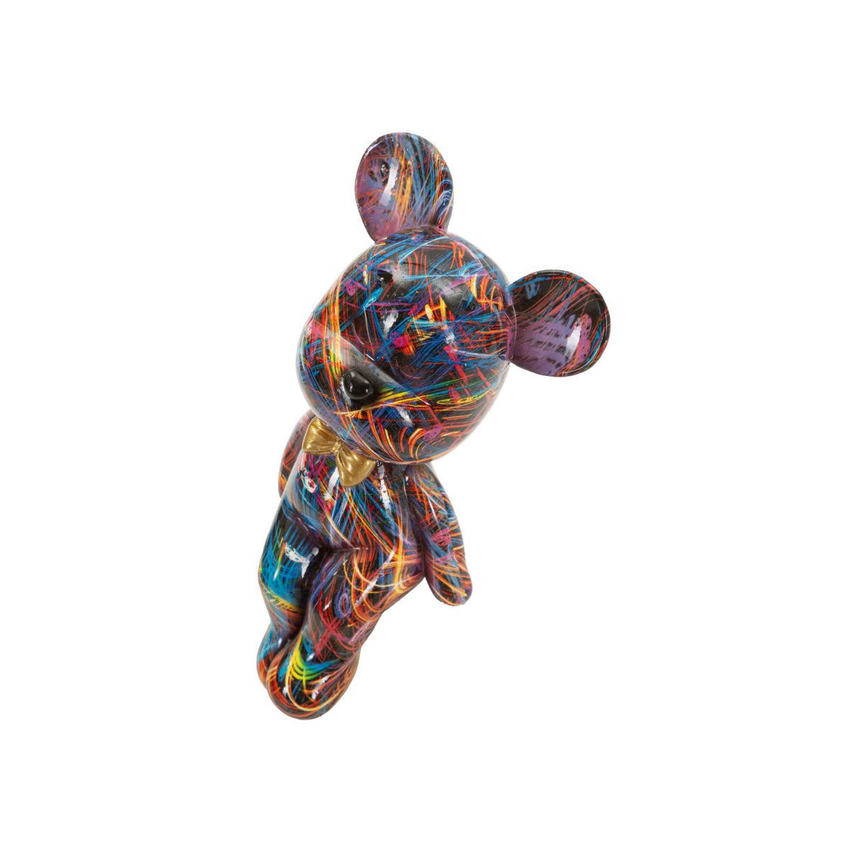 Scultura Orsetto Psyco Multicolore 12,5x9,5x25 cm in Resina con Papillon Oro