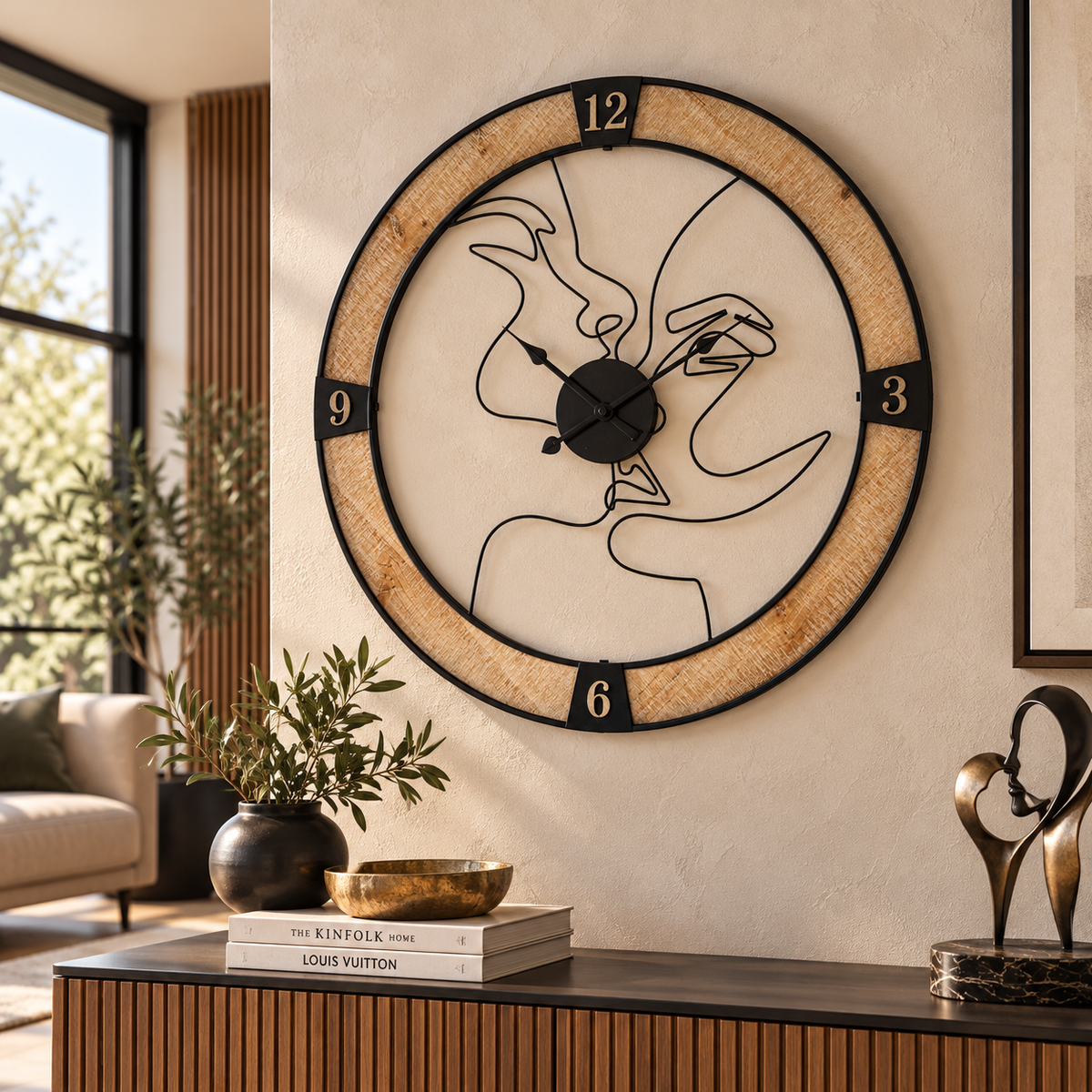Orologio da Muro Couple Ø 60x3 cm in Ferro e Legno