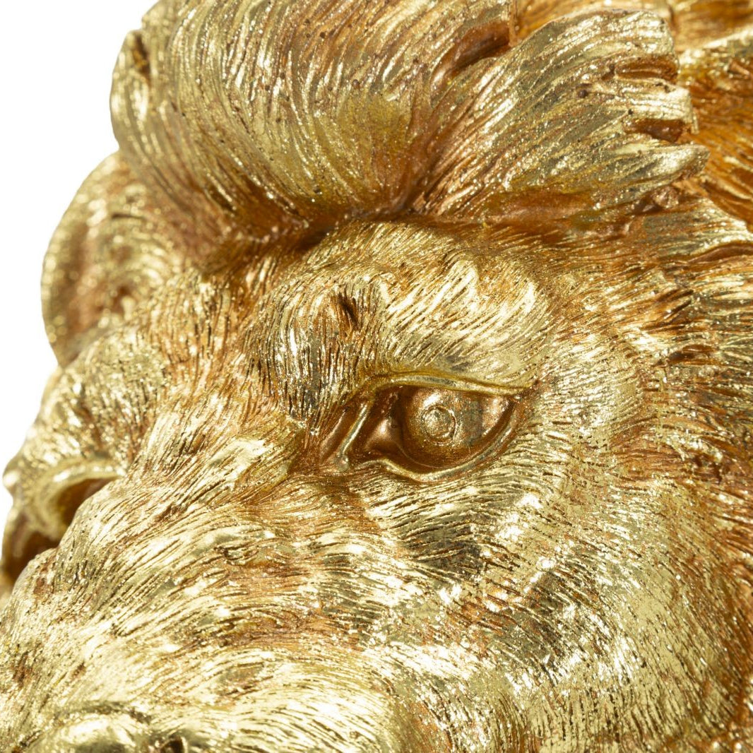 Statua Leone Shant Seduto Oro in Poliresina 55 cm Scultura Glam Maestosa
