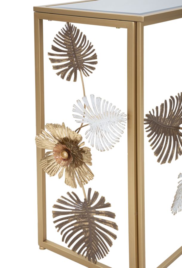 Consolle Glam Floris Oro 113x40x80 cm con Piano a Specchio Design Floreale