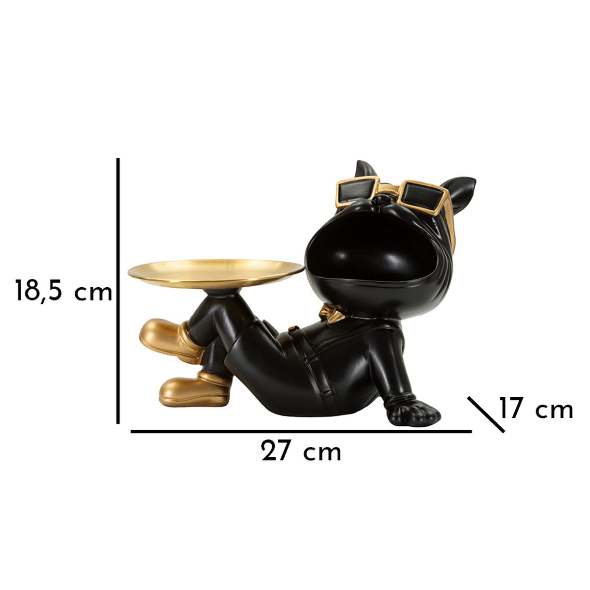 Svuotatasche Cane Buddy Nero e Oro 27x17x18,5 cm in Poliresina con Vassoio